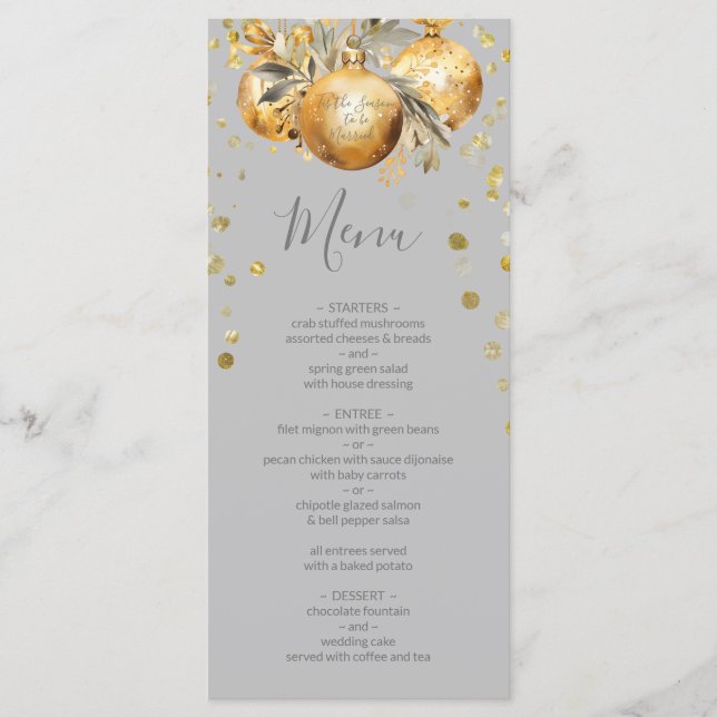Gold Grey Christmas Wedding Menu (Front)