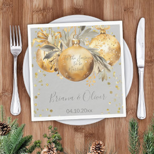 Gold Grey Christmas Wedding Napkin