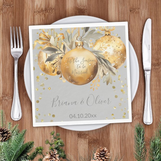 Gold Grey Christmas Wedding Napkin (Creator Uploaded)