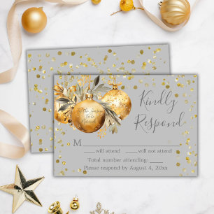 Gold Grey Christmas Wedding RSVP Card