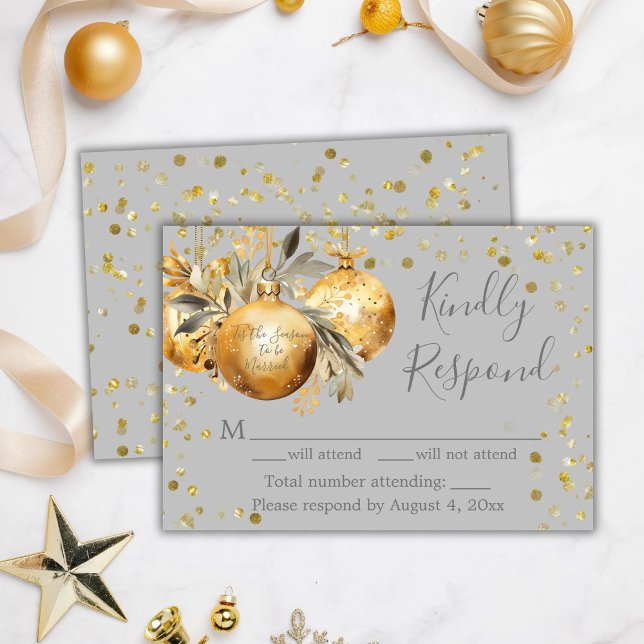 Gold Grey Christmas Wedding RSVP Card (Creator Uploaded)