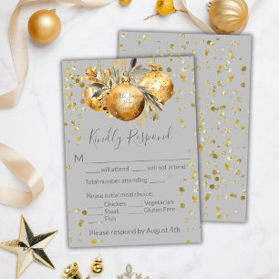 Gold Grey Christmas Wedding RSVP Card