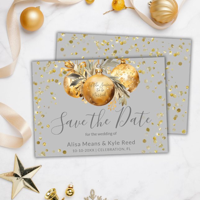 Gold Grey Christmas Wedding Save the Date Invitation (Creator Uploaded)