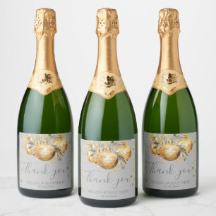 Gold Grey Christmas Wedding Sparkling Wine Label
