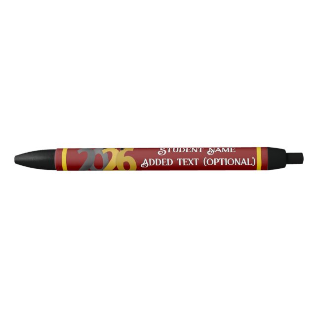 Gold Grey Class of 2026 Graduation  Black Ink Pen (Front)