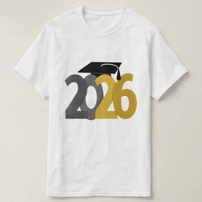 Gold Grey Class of 2026 Graduation T-Shirt (Design Front)