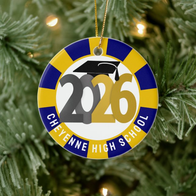 Gold Grey Class of 2026 Photo Graduation Ceramic Tree Decoration (Tree)