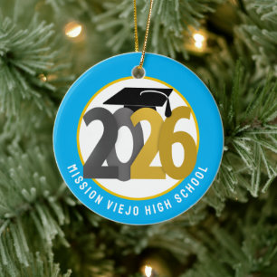 Gold Grey Class of 2026 Photo Graduation Ceramic Tree Decoration