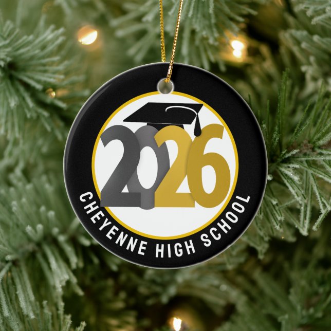 Gold Grey Class of 2026 Photo Graduation Ceramic Tree Decoration (Tree)