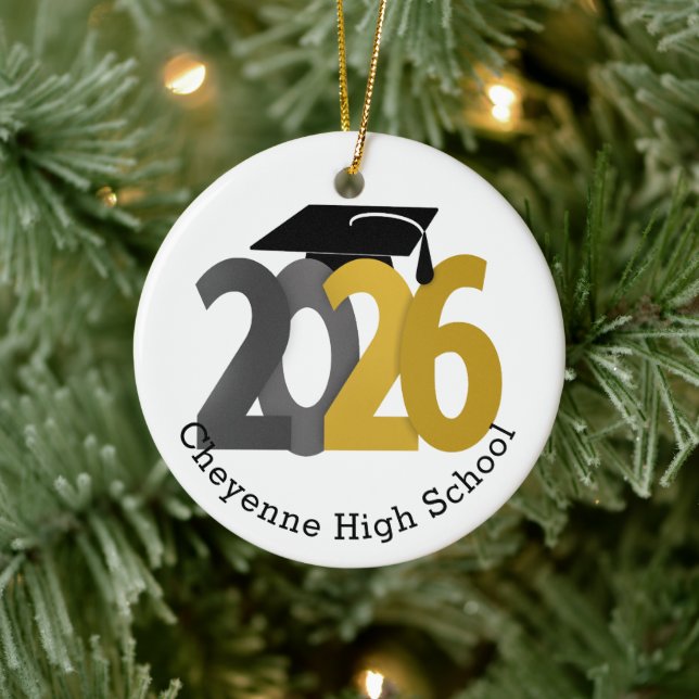 Gold Grey Class of 2026 Photo Graduation Ceramic Tree Decoration (Tree)