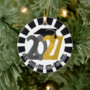 Gold Grey Class of 2027 Photo Graduation Ceramic Tree Decoration