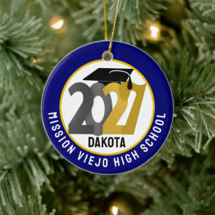 Gold Grey Class of 2027 Photo Graduation Ceramic Tree Decoration