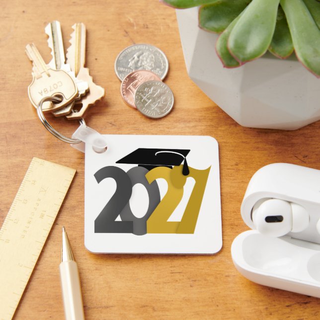 Gold Grey Class of 2027 Photo Graduation Key Ring (Desk)