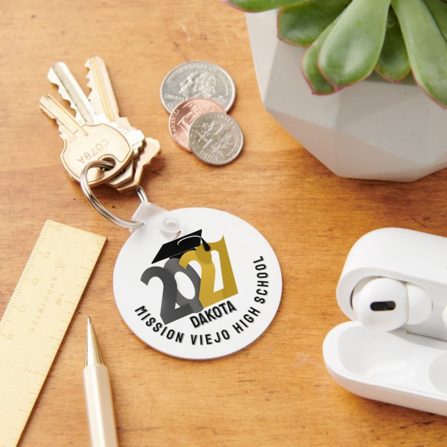 Gold Grey Class of 2027 Photo Graduation Key Ring (Desk)