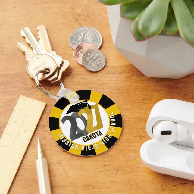 Gold Grey Class of 2027 Photo Graduation Key Ring (Desk)