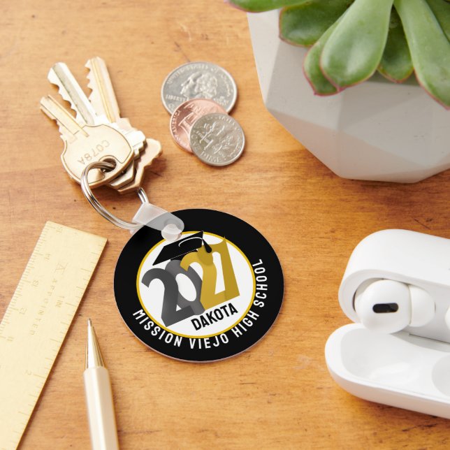 Gold Grey Class of 2027 Photo Graduation Key Ring (Desk)