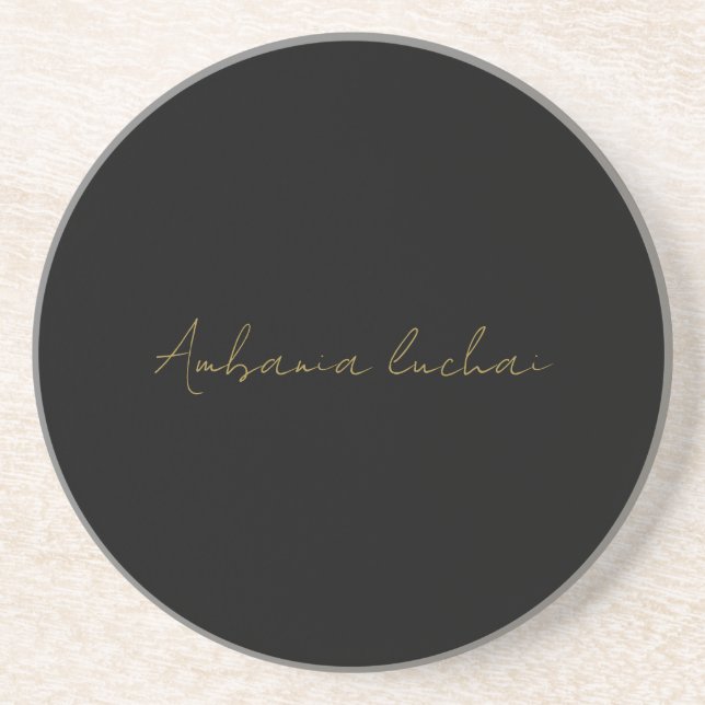 Gold Grey Classic Personalised Chic Name Design Coaster (Front)