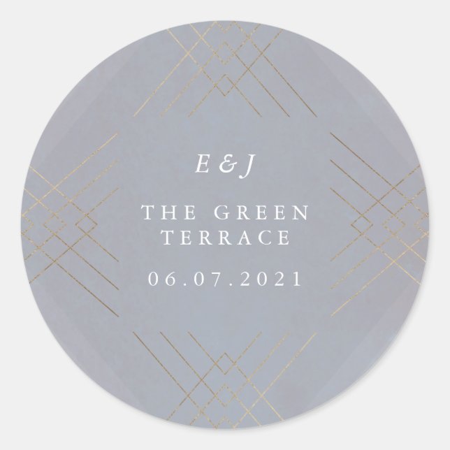 Gold Grey Elegance Diamond Geo Deco Wedding Classic Round Sticker (Front)
