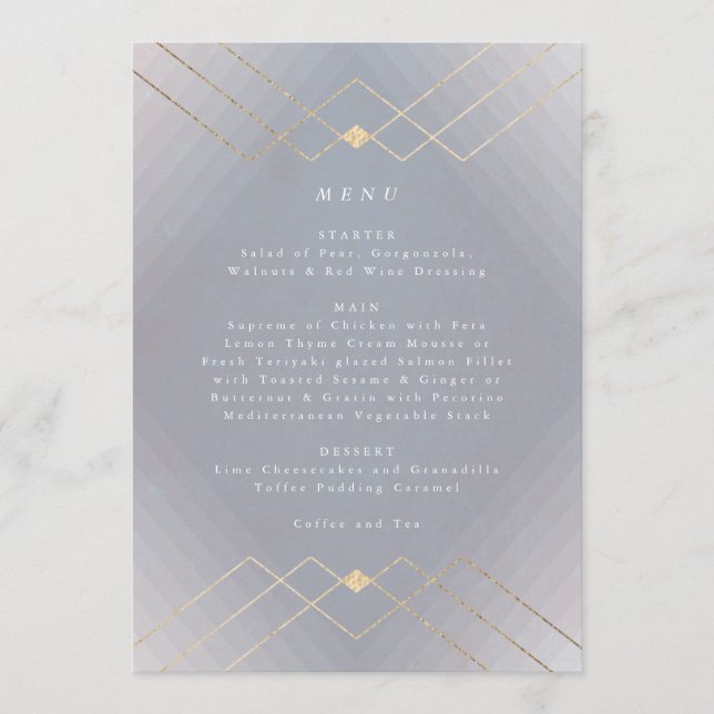 Gold Grey Elegance Diamond Geo Deco Wedding Menu (Front)