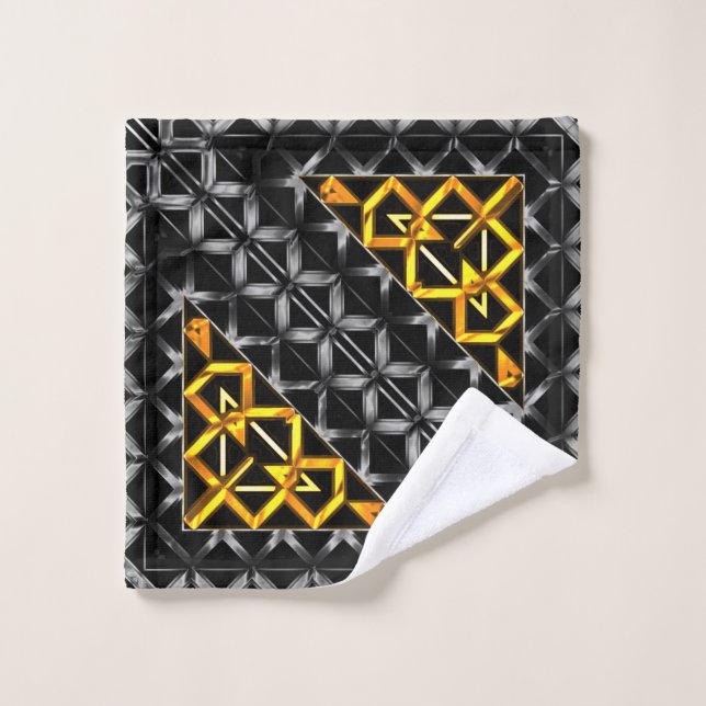 Gold grey gradient relief in kaleidoscope triangle bath towel set (Wash Cloth)