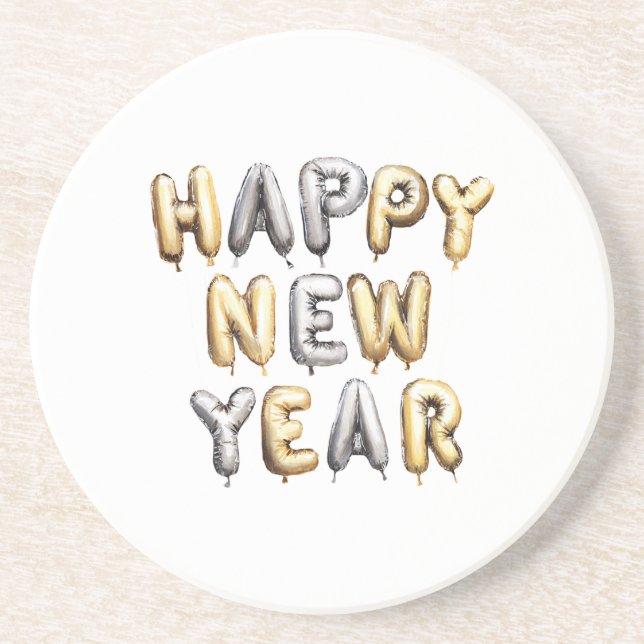 Gold Grey Happy New Year Coaster (Front)