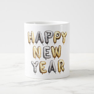 Gold Grey Happy New Year Large Coffee Mug