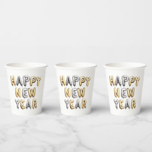 Gold Grey Happy New Year Paper Cups