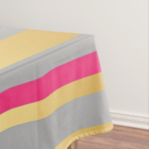 Gold Grey Hot Pink Horizontal Stripes, Shabbat Tablecloth