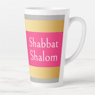 Gold Grey Hot Pink Stripes, Shabbat Shalom Glam Latte Mug