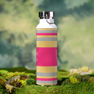 Gold Grey Hot Pink Stripes, Shabbat Shalom Glam Water Bottle