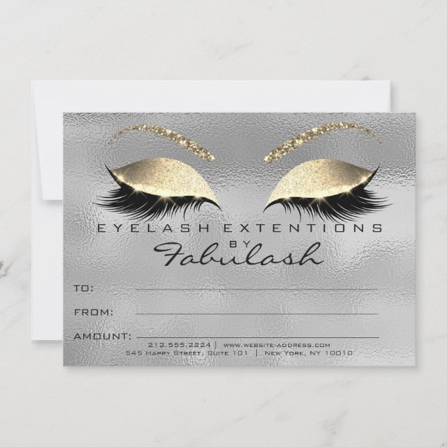 Gold Grey Lashes Extension Makeup Certificate Gift (Front)