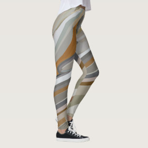 Gold Grey Marble Stone Stripes Leggings