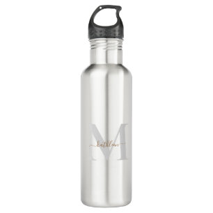 Gold & Grey Monogram& Name Swash Script 710 Ml Water Bottle