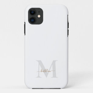 Gold & Grey Monogram& Name Swash Script  Case-Mate iPhone Case