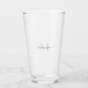 Gold & Grey Monogram & Script Names Glass
