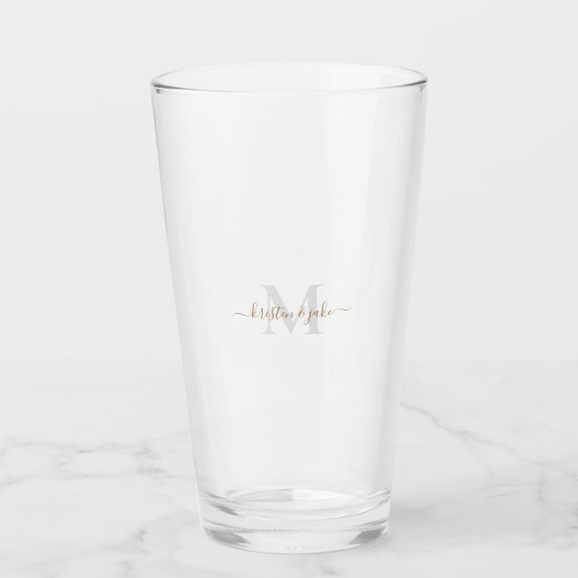 Gold & Grey Monogram & Script Names Glass (Front)