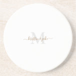 Gold & Grey Monogram & Script Names Round Coaster<br><div class="desc">Modern Grey Initial and Gold Names stone coaster.  Combo font.  Swash.  Simple.  Wedding gift.  Round.</div>