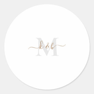 Gold & Grey Monogram Swash Script  Classic Round Sticker
