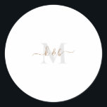 Gold & Grey Monogram Swash Script  Classic Round Sticker<br><div class="desc">Modern Gold and Grey Monogram Sticker.  Combo font.  Swash.  Simple.</div>