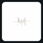 Gold & Grey Monogram Swash Script Square Sticker<br><div class="desc">Modern Gold and Grey Monogram Sticker.  Combo font.  Swash.  Simple.  Square.</div>