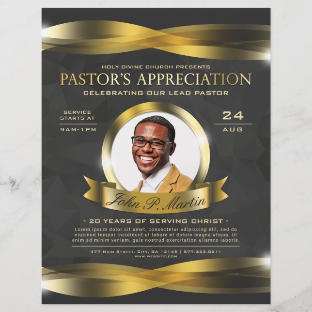 Gold & Grey Pastor's Appreciation Church Service  Flyer (Front)