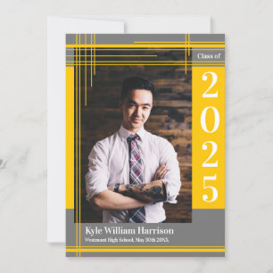 Gold Grey School Colour Graduation Photo Plaid Invitation