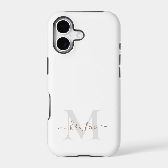 Gold & Grey Script Monogram White  (Back)