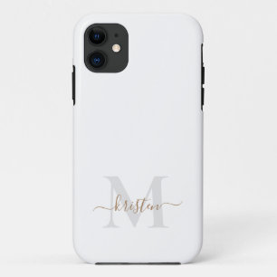 Gold & Grey Script Monogram White  Case-Mate iPhone Case