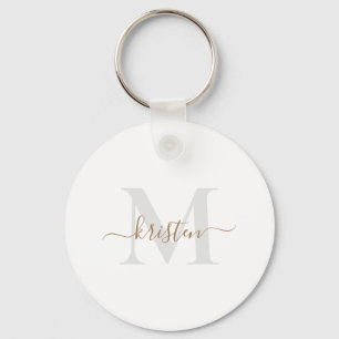 Gold & Grey Script Monogram White  Key Ring