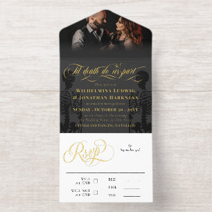 Gold Grey Til Death Do Us Party Goth Wedding Photo All In One Invitation