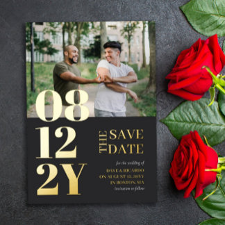 Gold Grey Typography Wedding Photo Save the Date
