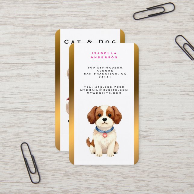 Gold Grooming Pet Personalized Elegant Collection Business Card (Front/Back In Situ)