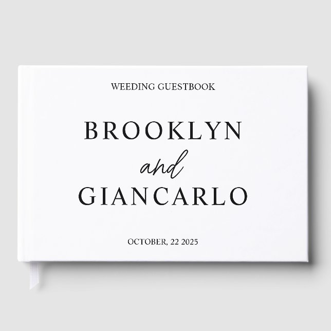 Gold Guestbook • Modern Wedding Guest Book • White (Front)