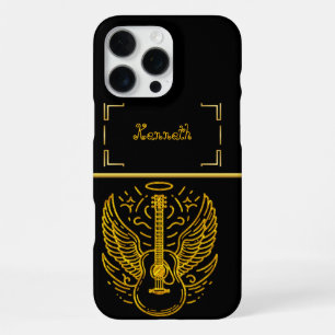Gold Guitar Artistry With Angelic Wings Design iPhone 16 Pro Max Case